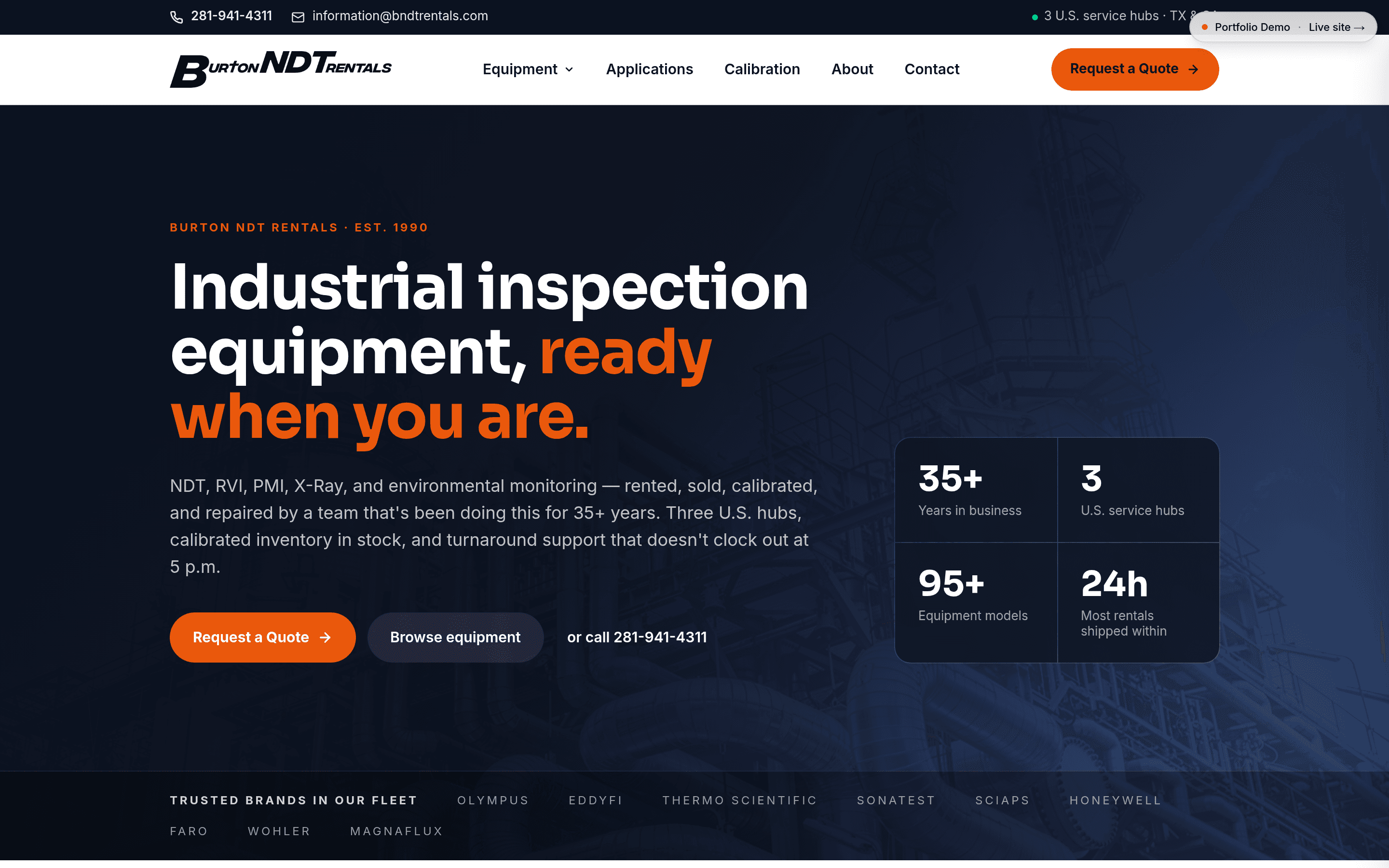 Burton NDT Rentals homepage screenshot