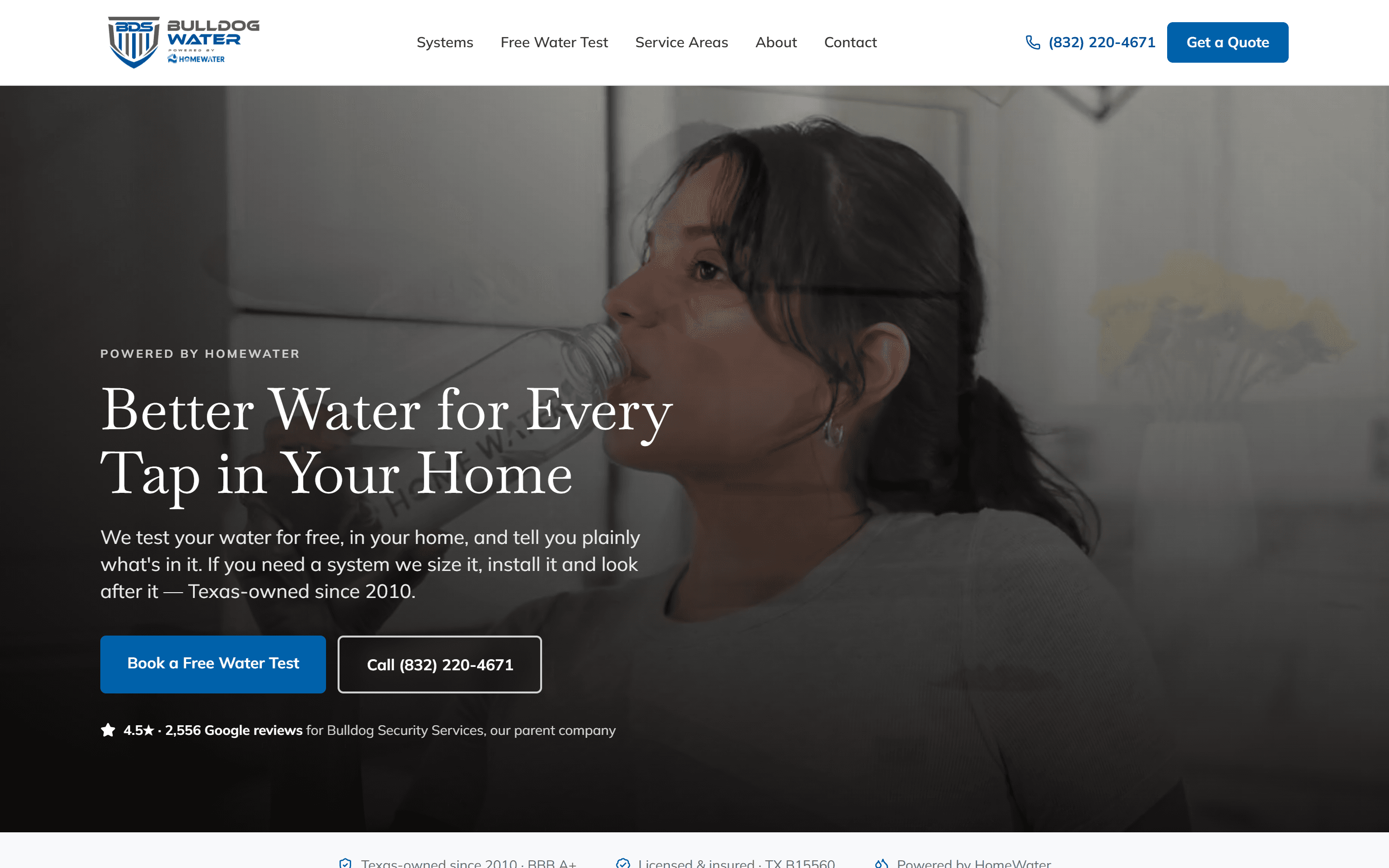 Bulldog Water homepage screenshot