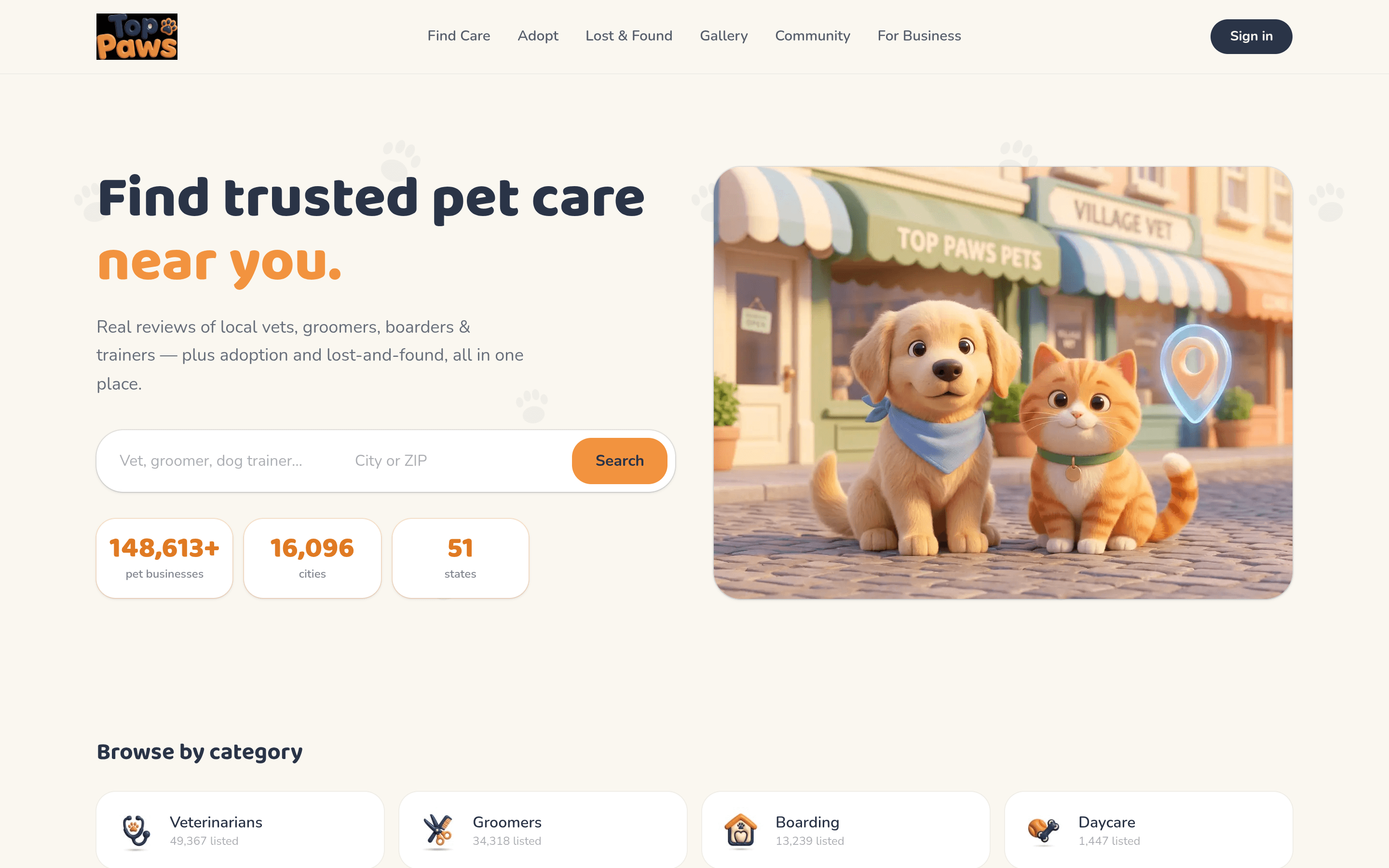 TopPaws.com homepage screenshot